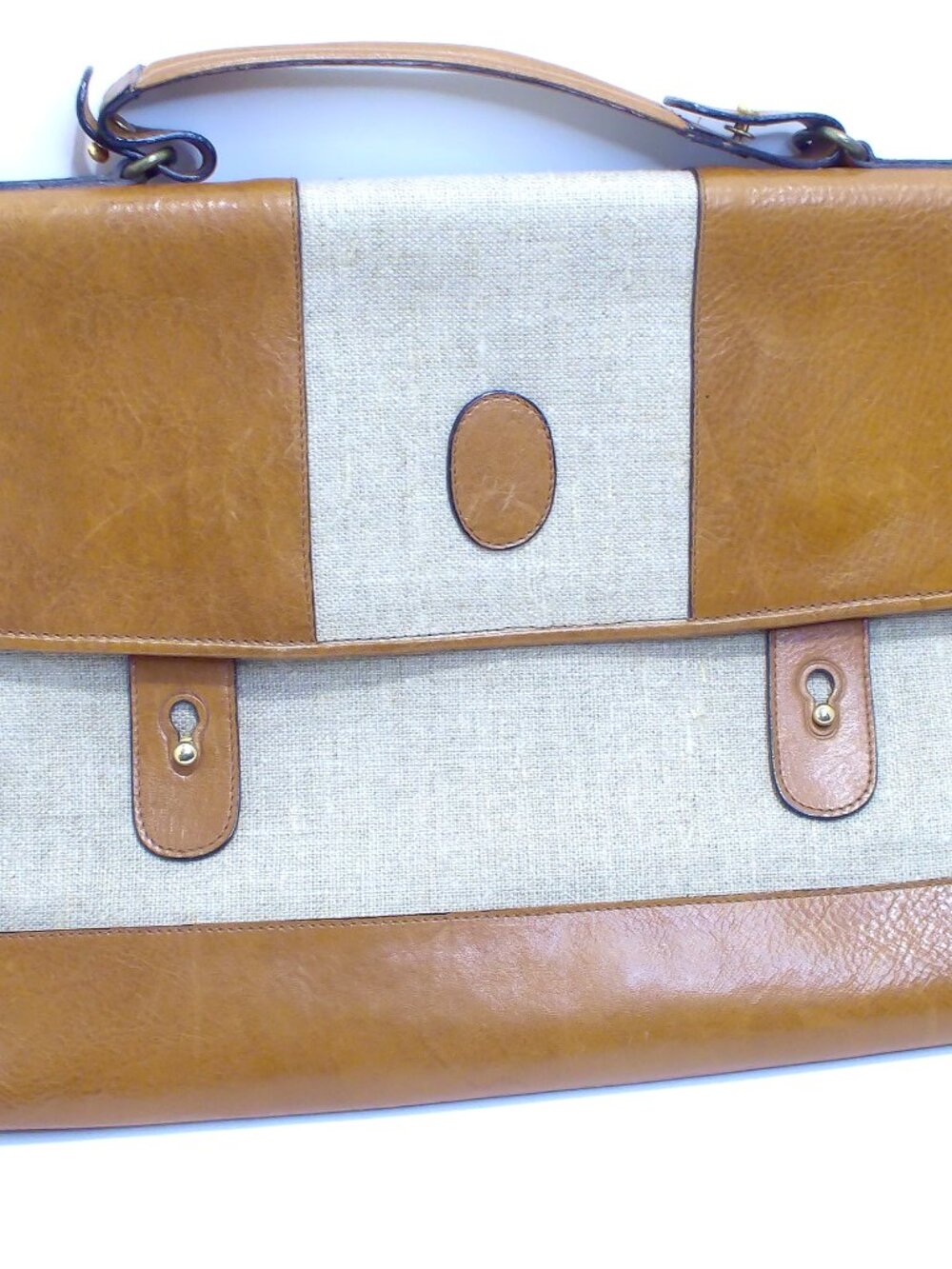 Lord & Taylor Messenger Bag In Canvas and Leather, Made in Italy,